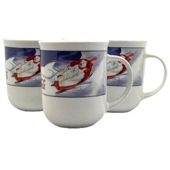 Vtg Coca-Cola by Sakura Polar Bear Winter Scene Mugs Porcelain Cups 3 Piece Set - Picture 1 of 12